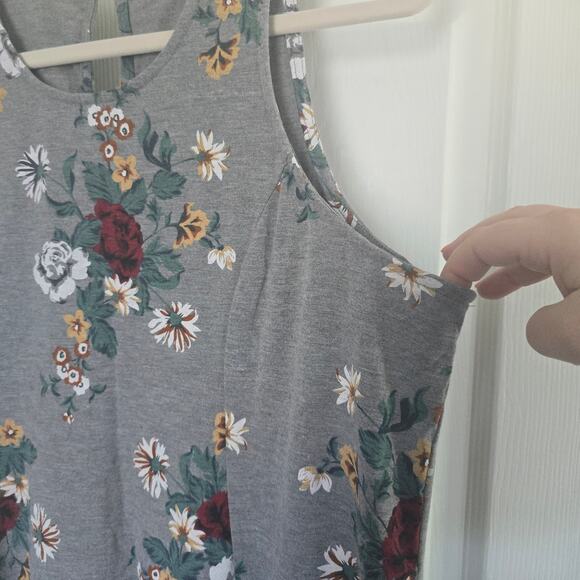 Torrid Midi Jersey Trapeze Dress Gray Floral Sleeveless Handkerchief Hem Plus 1x - Picture 6 of 13